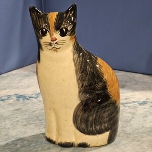 Vintage N.S. Gustin Co Hand‎ Painted Calico Cat Figurine 10" USA Pottery